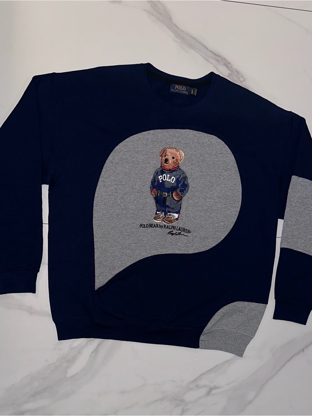 Polo Ralph Lauren Reworked Polo Bear Crewneck Sweatshirt Navy Grey Large